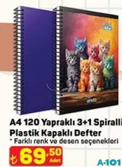 GIPTA A4 120 YAPRAKLI 3+1 SPİRALLİ PLASTİK KAPAKLI DEFTER